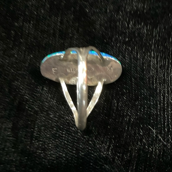 So GOOD🩵Stunning OPAL Silver Inlay Ring Size 8 - Picture 4 of 16